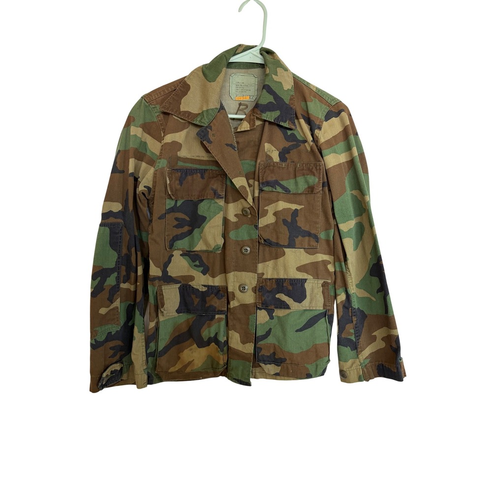 Vintage US Military Woodland Camo‎ Combat Coat Field Jacket XS Short